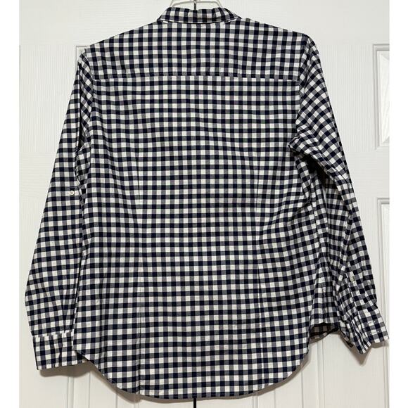 Women's Peter Millar Navy Checked Button Down Shirt, Size L - Picture 2 of 6